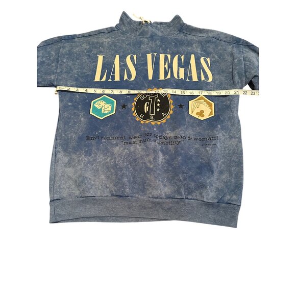 Vintage Caribe Los Angeles Las Vegas Graphic Sweatshirt L Blue Loose Fit Unisex - Picture 8 of 11